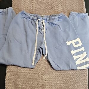 PINK Victoria's Secret Light Blue Lounge Sweatpants with White Drawstring